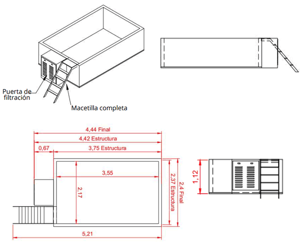 Piscina Elevada Solpool 4,44x2,40 Especificaciones Tecnicas