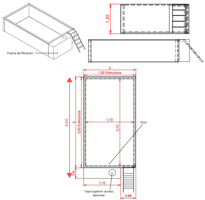Piscina Elevada Eco Basic Especificaciones Tecnicas 4.60mx2m